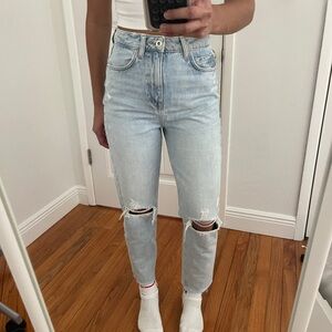 Zara High Rise Light Blue Ripped Jeans